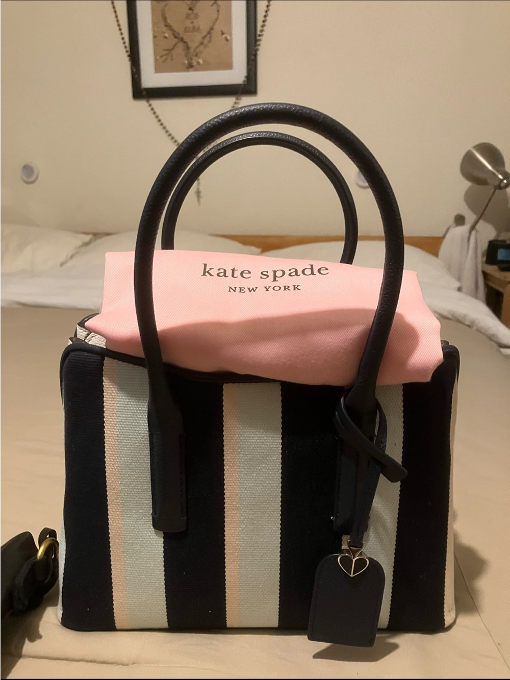 kate spade Black, Cream & Pink Striped Satchel